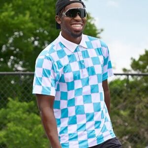 Chubbies The Pawn Polo Turqouise, White, Pink Checkerboard XL